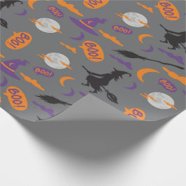 Boo! Hexe, Broom und MondHalloween-Geschenkwrap Geschenkpapier
