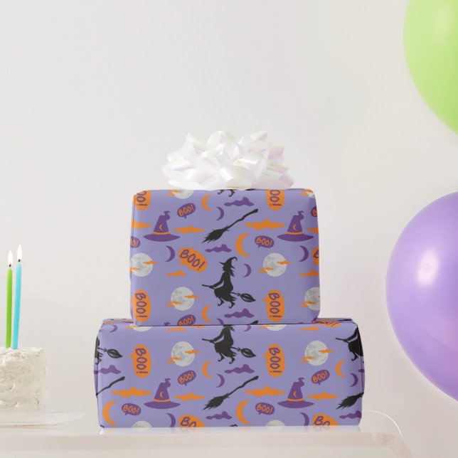 Boo! Hexe und Broom Nahtloses Halloween-Geschenkwr Geschenkpapier (Partygeschenke)