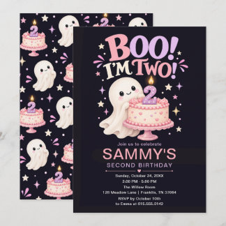 Boo ich bin Zwei Rosa Gespenst Halloween 2. Geburt Einladung