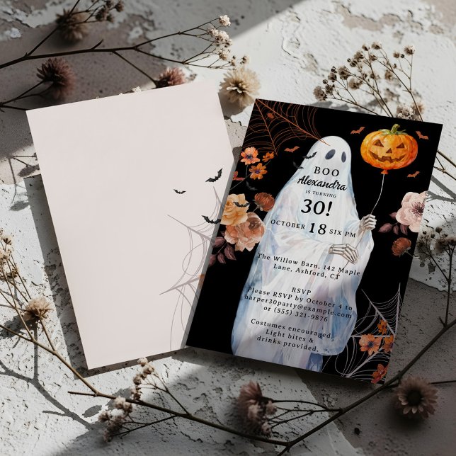 Boo I'm 30 Halloween Spooky Floral Ghost Geburtsta Einladung (Boo I'm 30 Halloween Spooky Floral Ghost Birthday Invitation)
