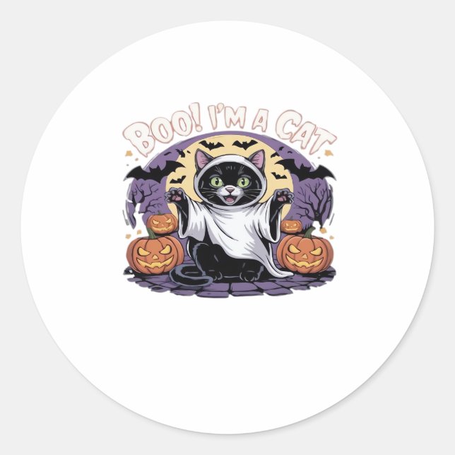 Boo I'm a Cat Oversized T-Shirt Runder Aufkleber (Vorderseite)