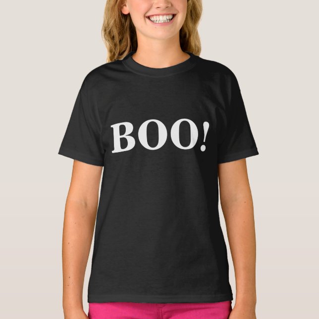 Boo! in fetten Briefen für Halloween T-Shirt (Vorderseite)