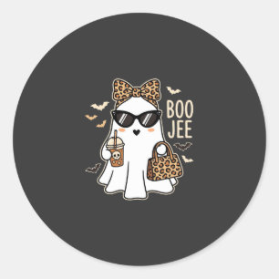 Boo Jee Cute Geist Halloween Leopard Design_1 Runder Aufkleber