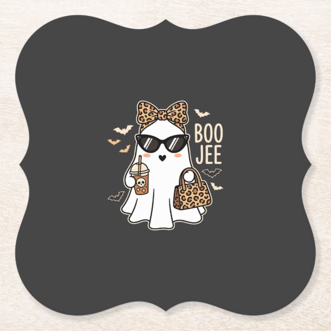 Boo Jee Cute Geist Halloween Leopard Design_1 Untersetzer (Vorderseite)