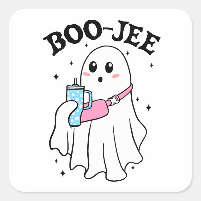 Boo Jee Funny Halloween Ghost Retro Quadratischer Aufkleber (Vorderseite)