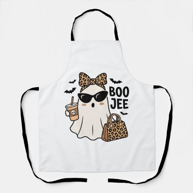 Boo Jee Geist Halloween Leopard Bogen Vektordesign Schürze (Vorderseite)