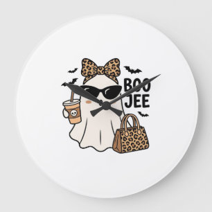Boo Jee Geist Halloween Leopard Schleife Vektor De Große Wanduhr