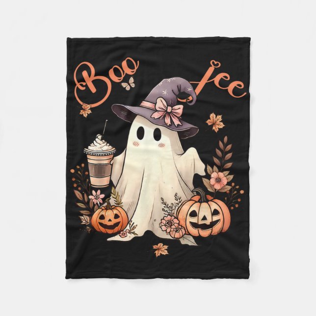 Boo Jee Ghost Drinking Coquette Bow Hallowe Fleecedecke (Vorderseite)