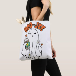 Boo-Jee Halloween-Geist mit Iced Kaffee in der Han Tasche