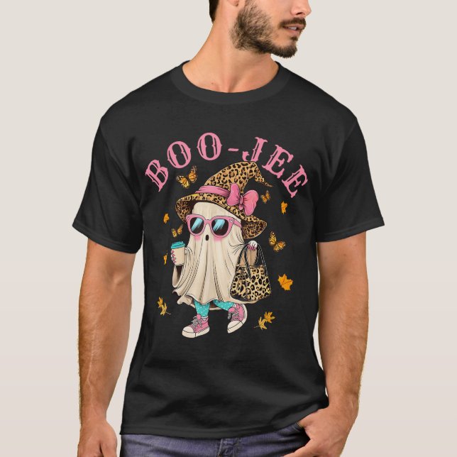 Boo Jee Leopard Ghost Halloween Coffee Women Girl T-Shirt (Vorderseite)