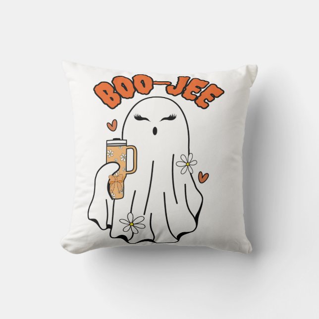 Boo-Jee Niedliches Halloween Ghost mit 40oz Tumble Kissen (Vorderseite)