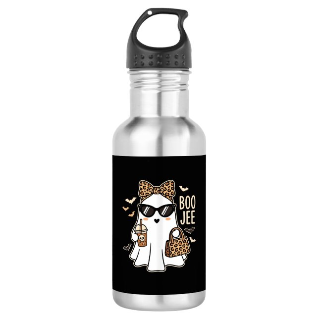 Boo Jee Süßer Geist Halloween Leopard Design_1 Edelstahlflasche (Vorderseite)