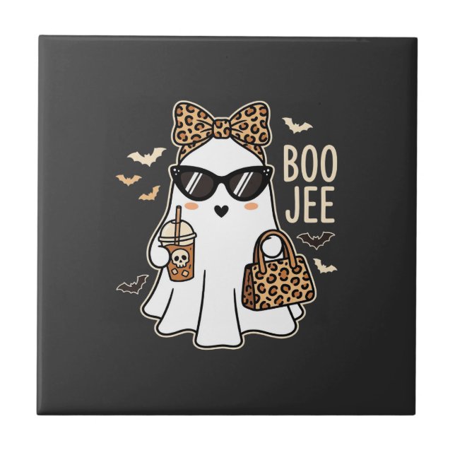 Boo Jee Süßer Geist Halloween Leopard Design_1 Fliese (Vorderseite)