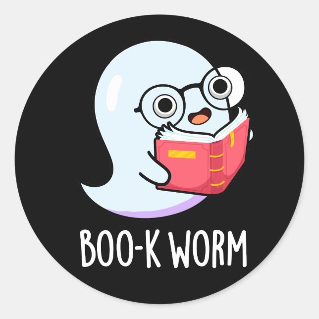 Boo-k Worm Funny Bookworm Ghost Pun Dark BG Runder Aufkleber (Vorderseite)