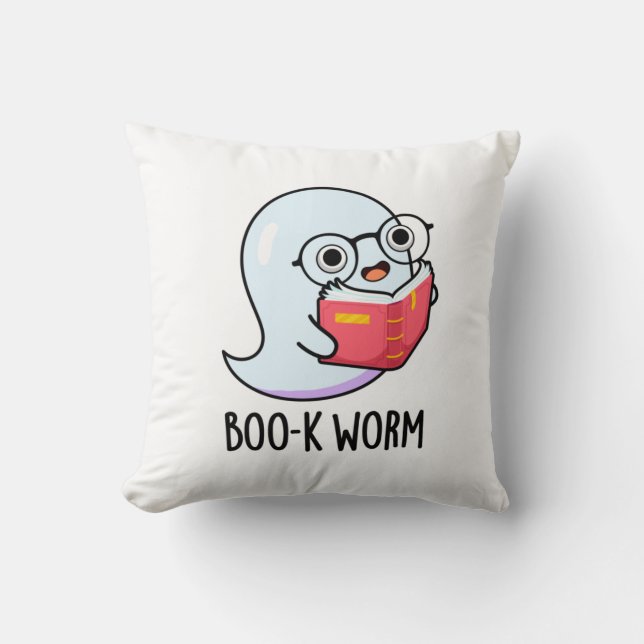 Boo-k Worm Funny Halloween Bookworm Ghost Pub Kissen (Vorderseite)