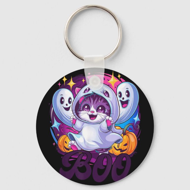 Boo Katze Geist  Schlüsselanhänger (Vorderseite)
