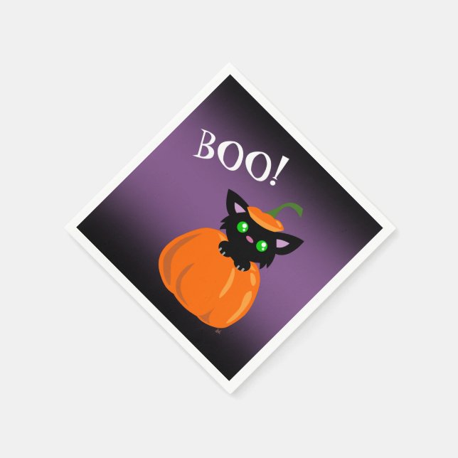 BOO! Katze in einem KürbisHalloween-Papier Napkins Serviette (Ecke)