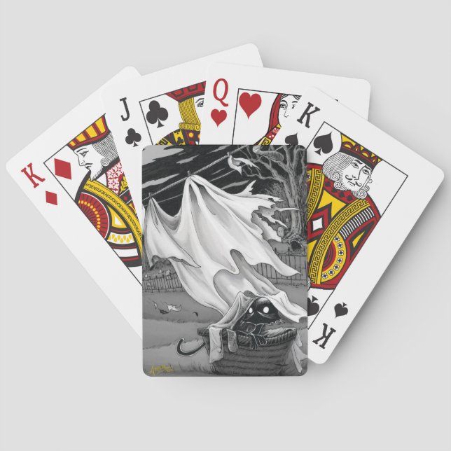 Boo Kitty hilft beim Wäschetrocknen Spielkarten (Rückseite)