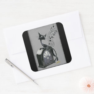 Boo Kitty hört Musik Quadratischer Aufkleber