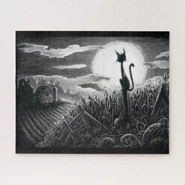 Boo Kitty im Mondlicht Jigsaw Puzzle (Horizontal)
