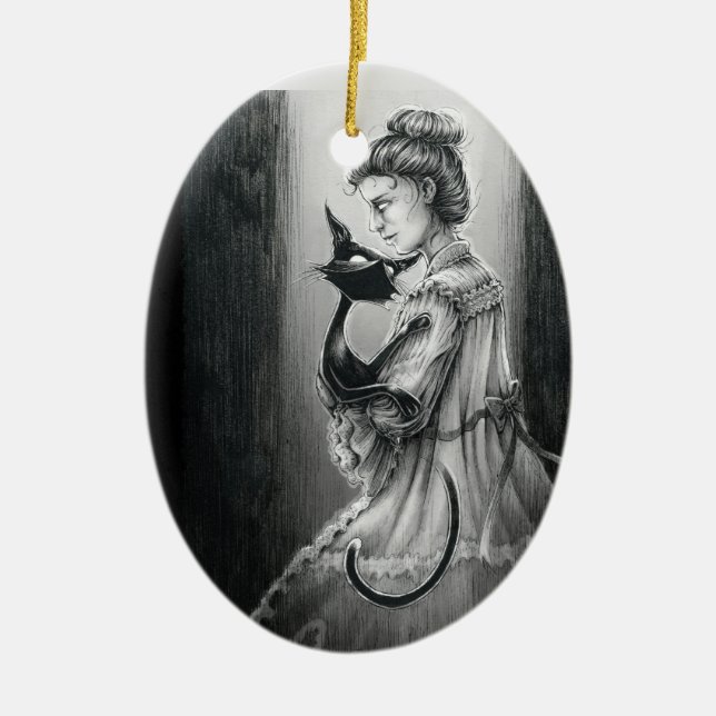 Boo Kitty mit ihrem Geist Keramik Ornament (Vorne)