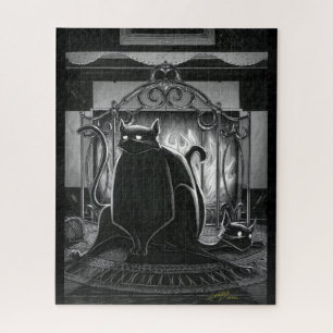 Boo Kitty setzt sich auf das Jigsaw Puzzle