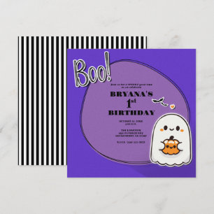 BOO! Kleiner Geist Lila Halloween 1. Geburtstag  Einladung