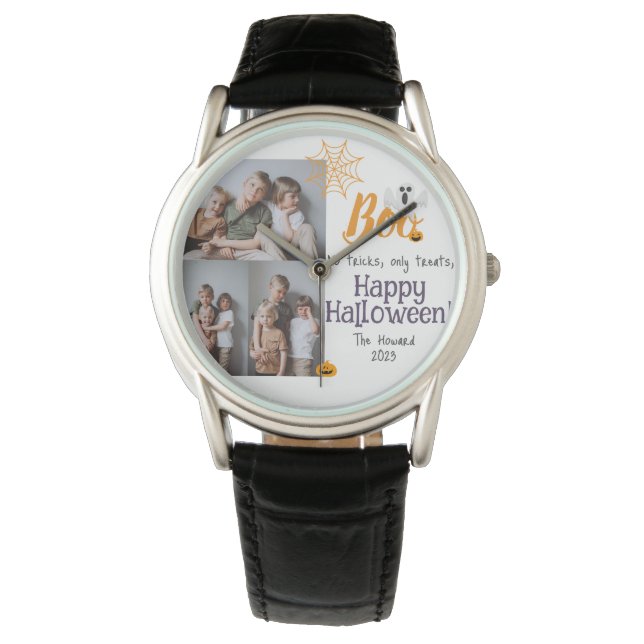 Boo-Kürbiskürbis-Jack-o-Laterne Halloween FotoColl Armbanduhr (Vorderseite)