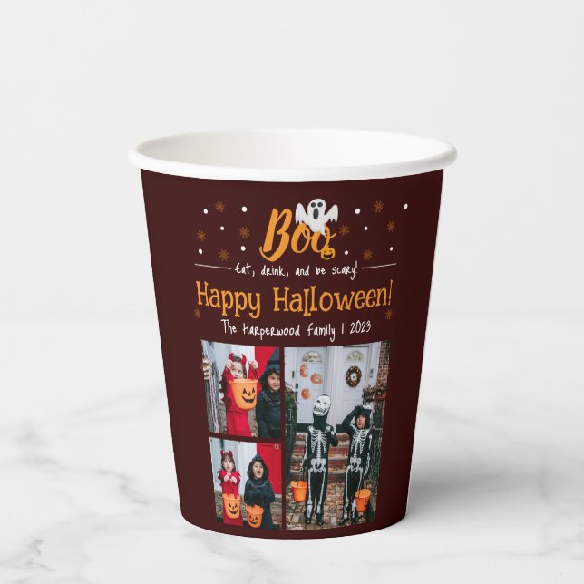 Boo-Kürbiskürbis-Jack-o-Laterne Halloween FotoColl Pappbecher (Rückseite)