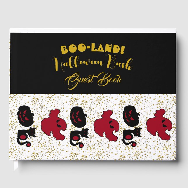 BOO Land Halloween Bash Black Cat Gold Glitzer Gästebuch (Vorderseite)
