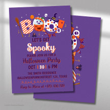 Boo Lass uns eine gruselige lila Halloween-Party f