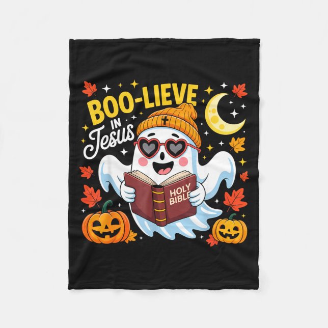 Boo-lieve In Jesus Ghost Christian Halloween Funny Fleecedecke (Vorderseite)