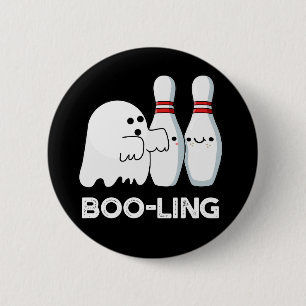 Boo-ling Funny Halloween Bowling Ghost Pun Dark BG Button