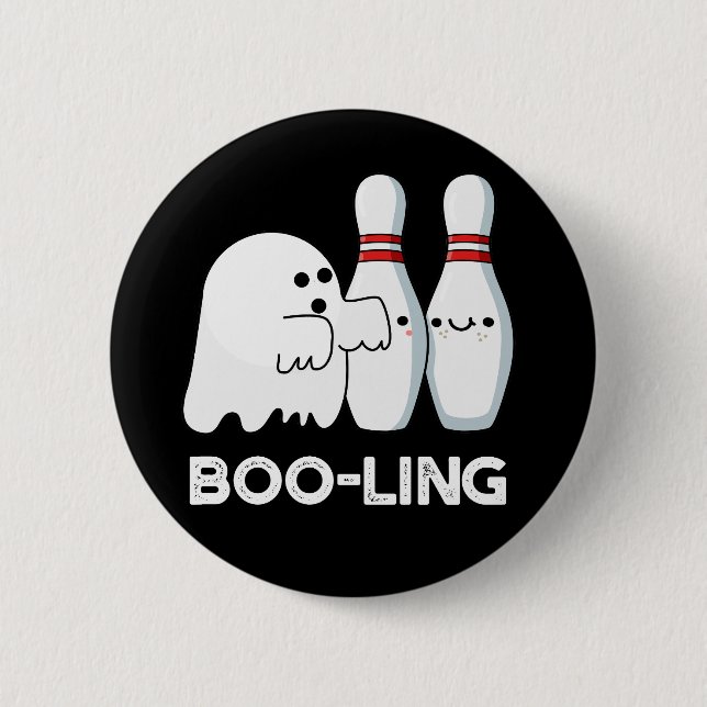 Boo-ling Funny Halloween Bowling Ghost Pun Dark BG Button (Vorderseite)