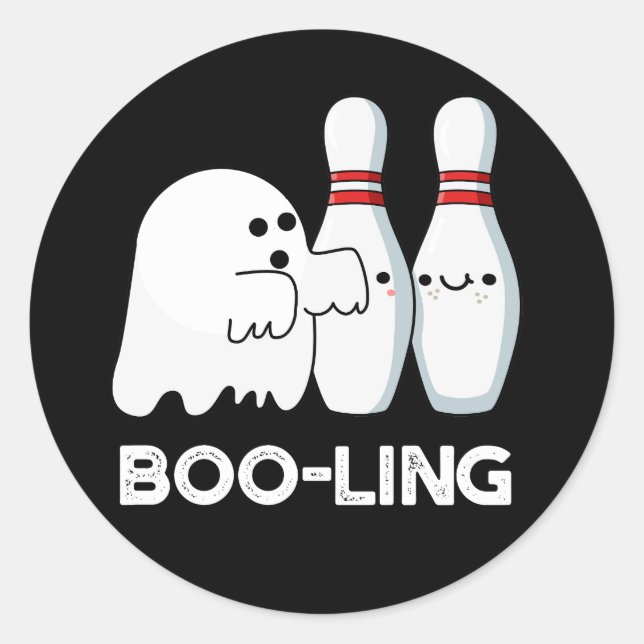 Boo-ling Funny Halloween Bowling Ghost Pun Dark BG Runder Aufkleber (Vorderseite)