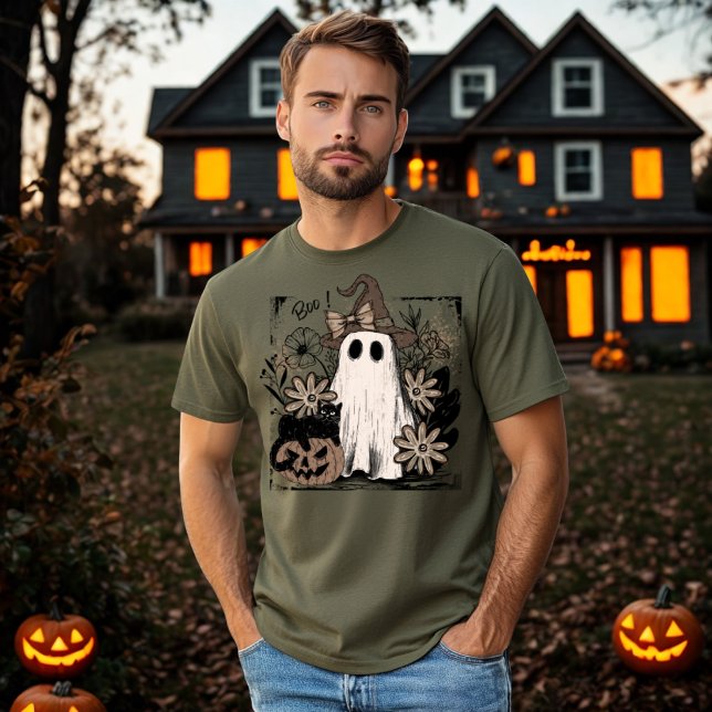 Boo Magic Vibes Boho Floral Ghost T-Shirt (Von Creator hochgeladen)