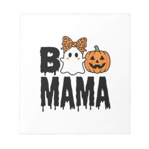 Boo Mama Halloween-Geist-Kürbis-Bogen-Design Notizblock