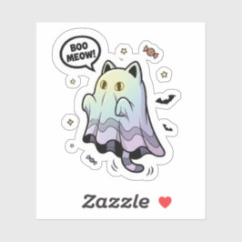 Boo Meow! - Niedlicher Ghost-Katzen-Halloween-Stic Aufkleber