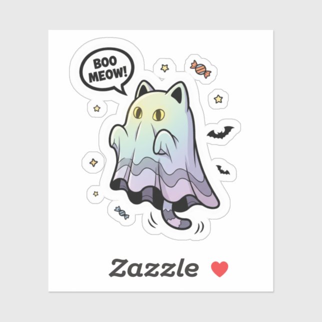 Boo Meow ! - Sticker d'Halloween de chat Fantôme m (Feuille)