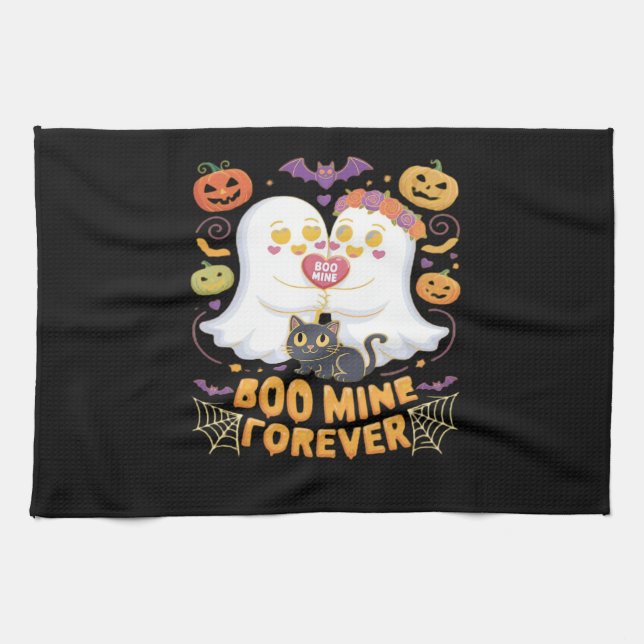 Boo Mine Forever Cute Ghosts Black Cat Love Hallow Geschirrtuch (Horizontal)
