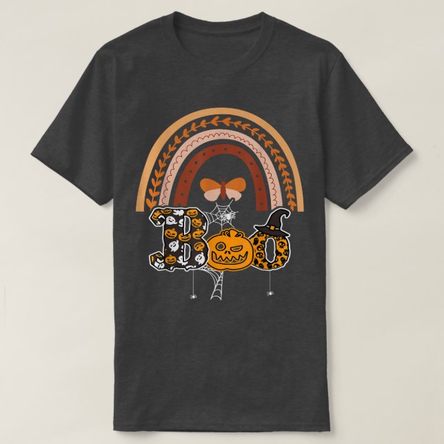 Boo mit Spinnen und Rotzhut Halloween Rainbow 1 T-Shirt (Design vorne)