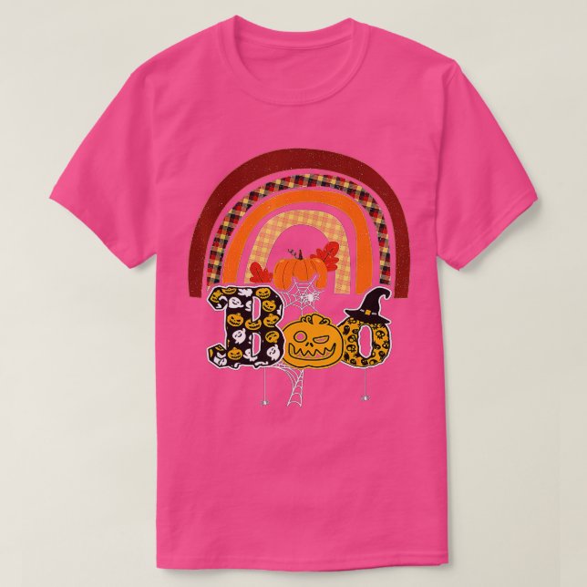 Boo mit Spinnen und Rotzhut Halloween-Regenbogen T-Shirt (Design vorne)