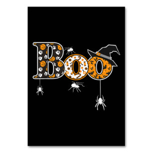 Boo mit Spinnen und Rotzhut Halloween Tischnummer