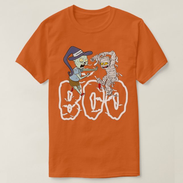Boo mit Zombie-Hexenhut, Spinnen und Fledermäusen  T-Shirt (Design vorne)