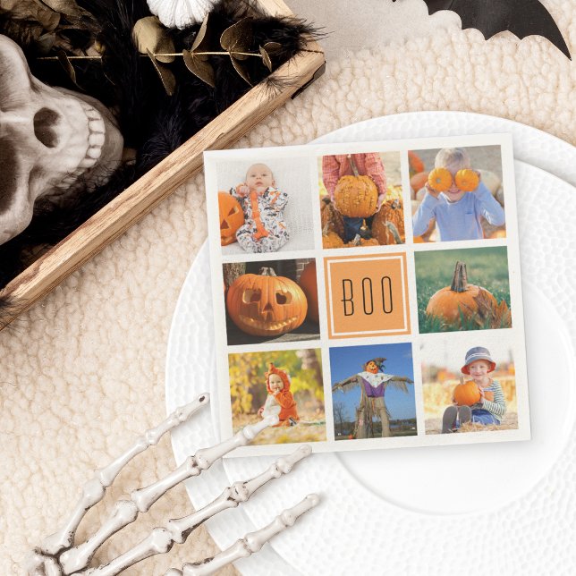 Boo Modern Halloween Foto Collage Serviette (Von Creator hochgeladen)
