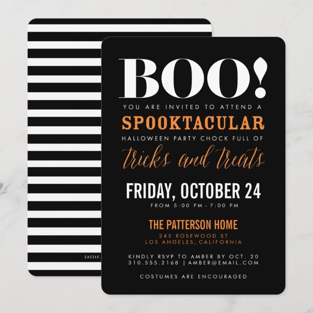BOO | moderne Halloween-Party-Einladung Einladung (Vorne/Hinten)