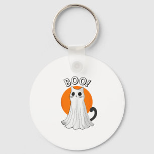 Boo Niedlich Ghost Cat Halloween Moon Spooky Kitty Schlüsselanhänger