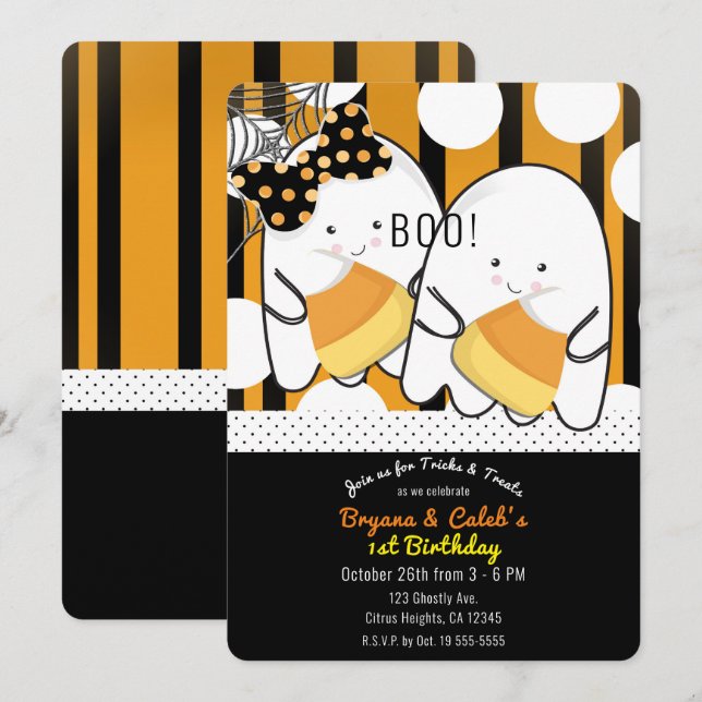 Boo Niedlich Ghost Twins Halloween Party Einladung (Vorne/Hinten)