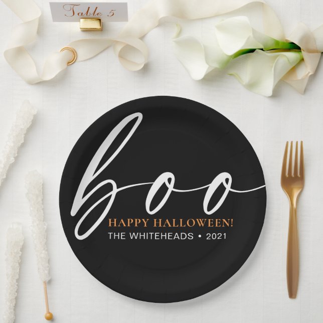 Boo Niedlich Happy Halloween Black Pappteller (Hochzeit)