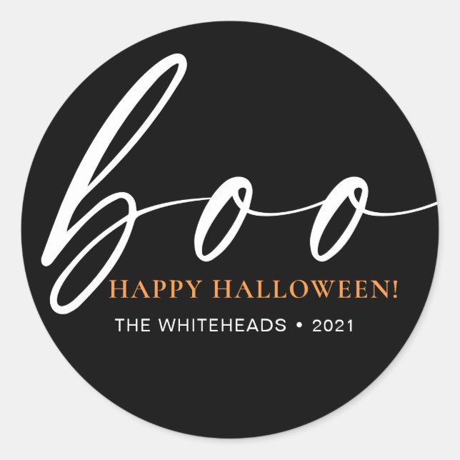 Boo Niedlich Happy Halloween Black Runder Aufkleber (Vorderseite)